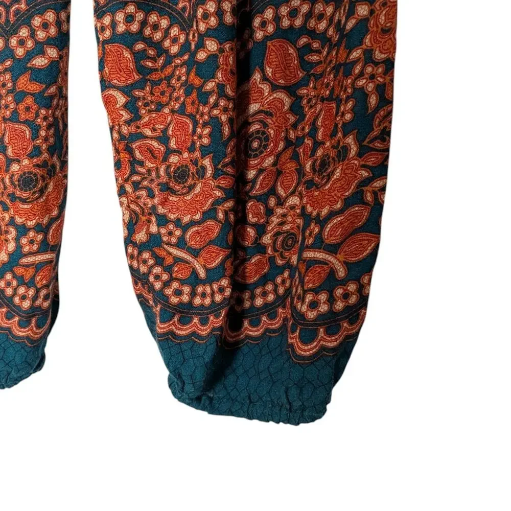 Gypsy Rose Women's Green Orange Medallion Harem Jogger Pants Beach Flowy - Picture 3 of 7